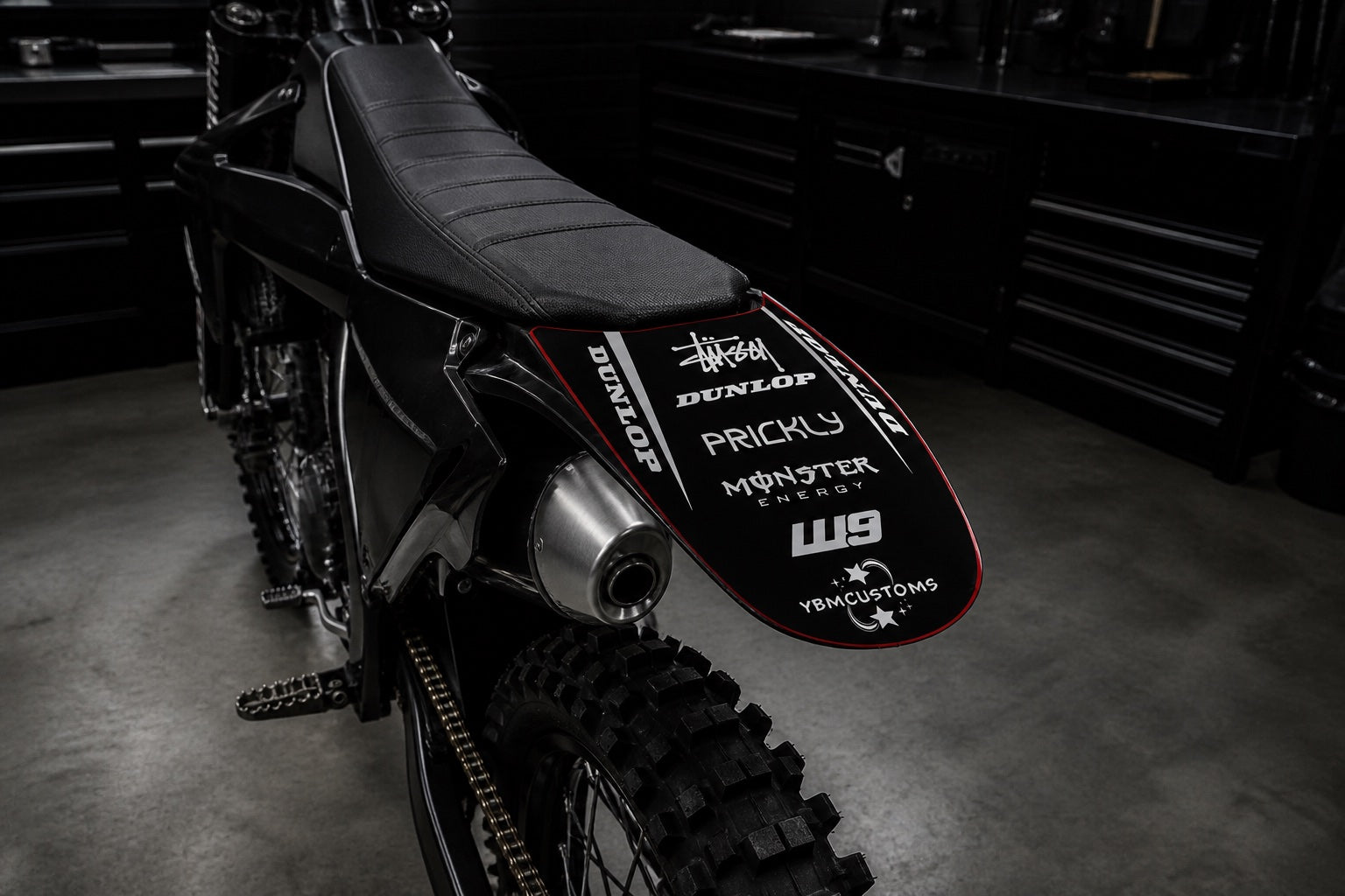 Dirtbike crosser fitted with Back Fender Decal